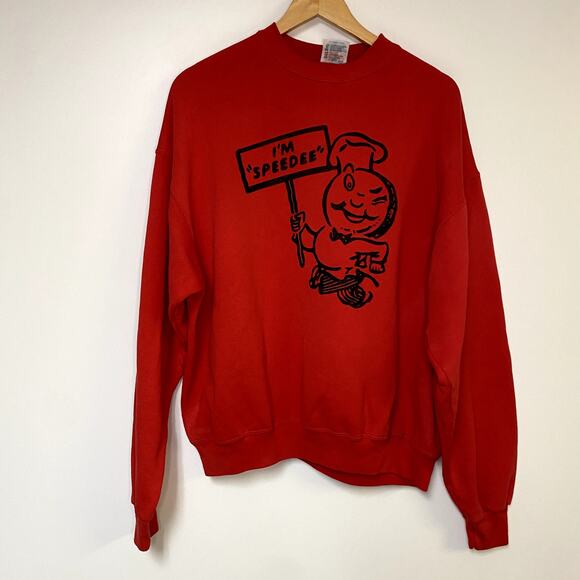 Vintage McDonalds Sweatshirt 90s Im Speedee Red Sweater Vtg - Picture 1 of 2